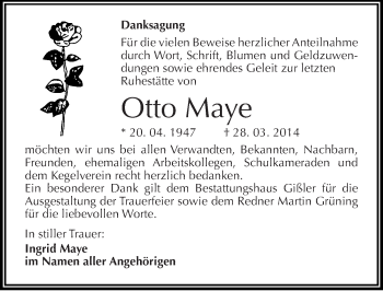 Traueranzeige von Otto Maye von Mitteldeutsche Zeitung Halle/Saalkreis