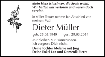 Traueranzeige von Dieter Müller von Mitteldeutsche Zeitung Aschersleben