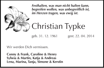 Traueranzeige von Christian Typke von Mitteldeutsche Zeitung Naumburg/Nebra