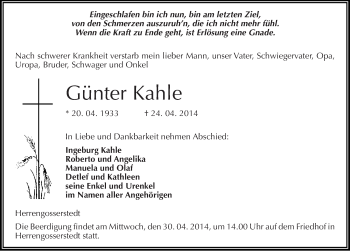 Traueranzeige von Günter Kahle von Mitteldeutsche Zeitung Naumburg/Nebra