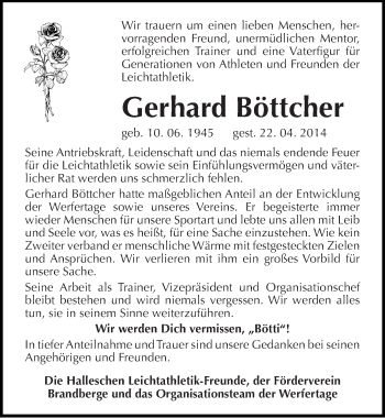 Traueranzeige von Gerhard Böttcher von Mitteldeutsche Zeitung Halle/Saalkreis