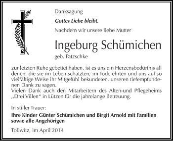 Traueranzeige von Ingeburg Schümichen von Mitteldeutsche Zeitung