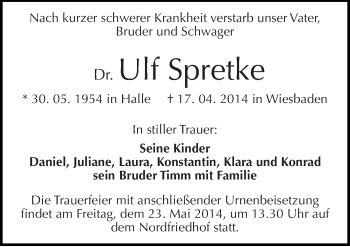 Traueranzeige von Ulf Spretke von Mitteldeutsche Zeitung Halle/Saalkreis