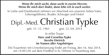 Traueranzeige von Christian Typke von Mitteldeutsche Zeitung Naumburg/Nebra