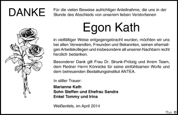 Traueranzeige von Egon Kath von Mitteldeutsche Zeitung Weißenfels
