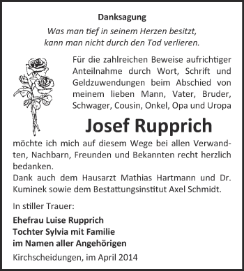 Traueranzeige von Josef Rupprich von WVG - Wochenspiegel NMB / WSF / ZTZ