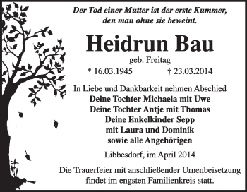 Traueranzeige von Heidrun Bau von Super Sonntag Dessau / Köthen