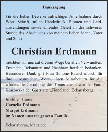 Traueranzeige von Christian Erdmann von WVG - Wochenspiegel NMB / WSF / ZTZ