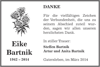 Traueranzeige von Eike Bartnik von WVG - Wochenspiegel Aschersleben