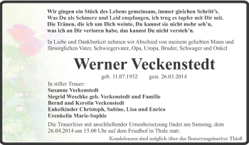 Traueranzeige von Werner Veckenstedt von Super Sonntag Quedlinburg