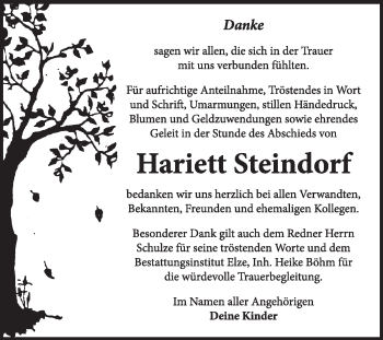 Traueranzeige von Hariett Steindorf von Super Sonntag Dessau / Köthen