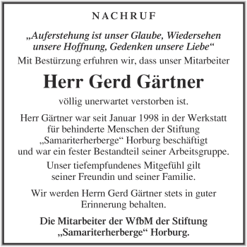 Traueranzeige von Gerd Gärtner von Super Sonntag Merseburg