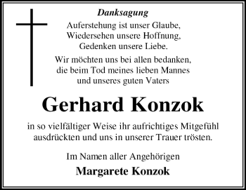 Traueranzeige von Gerhard Konzok von Super Sonntag Dessau / Köthen