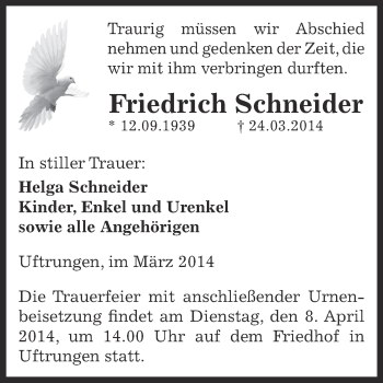 Traueranzeige von Friedrich Schneider von Super Sonntag SGH Mansf. Land