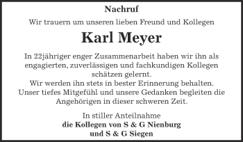 Traueranzeige von Karl Meyer von Super Sonntag Bernburg