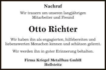 Traueranzeige von Otto Richter von Super Sonntag Zeitz