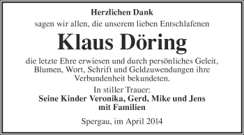Traueranzeige von Klaus Döring von Super Sonntag Merseburg