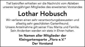 Traueranzeige von Lothar Hobusch von Super Sonntag Dessau / Köthen