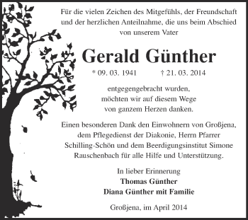 Traueranzeige von Gerald Günther von WVG - Wochenspiegel NMB / WSF / ZTZ