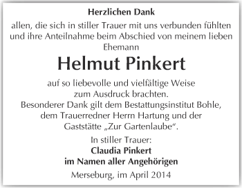 Traueranzeige von Helmut Pinkert von Super Sonntag Merseburg