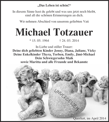 Traueranzeige von Michael Totzauer von WVG - Wochenspiegel Merseburg