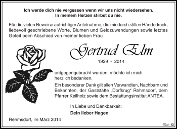 Traueranzeige von Gertrud Elm von Super Sonntag Zeitz