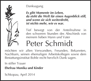 Traueranzeige von Peter Schmidt von Super Sonntag Merseburg