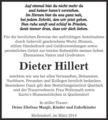 Traueranzeige von Dieter Hillert von WVG - Wochenspiegel Dessau / Köthen