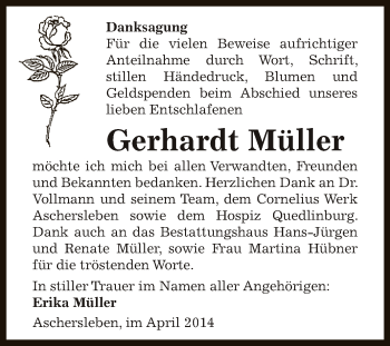 Traueranzeige von Gerhardt Müller von WVG - Wochenspiegel Aschersleben