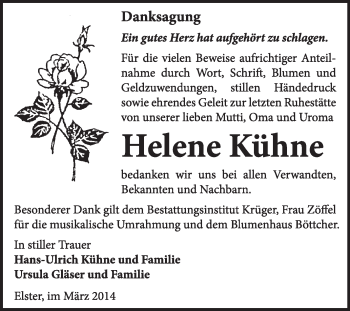Traueranzeige von Helene Kühne von WVG - Wochenspiegel Wittenberg