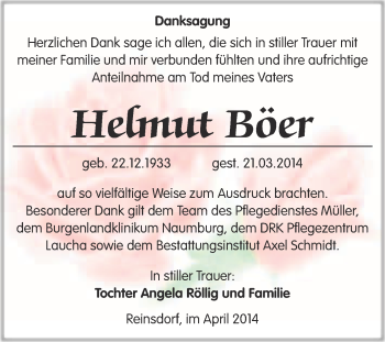 Traueranzeige von Helmut Böer von WVG - Wochenspiegel NMB / WSF / ZTZ