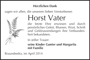 Traueranzeige von Horst Vater von WVG - Wochenspiegel Merseburg