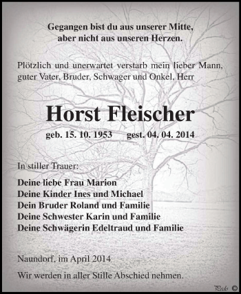 Traueranzeige von Horst Fleischer von Super Sonntag Zeitz