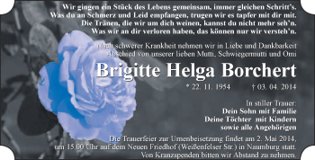 Traueranzeige von Brigitte Helga Borchert von WVG - Wochenspiegel NMB / WSF / ZTZ