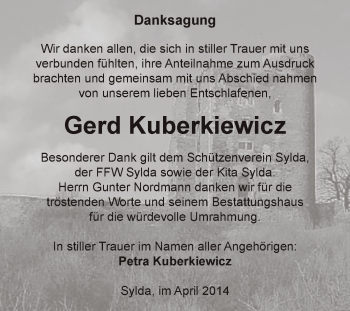 Traueranzeige von Gerd Kuberkiewicz von Super Sonntag SGH Mansf. Land