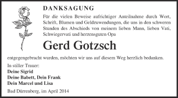 Traueranzeige von Gerd Gotzsch von WVG - Wochenspiegel Merseburg