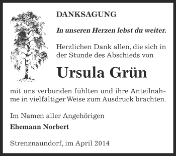 Traueranzeige von Ursula Grün von Super Sonntag Bernburg