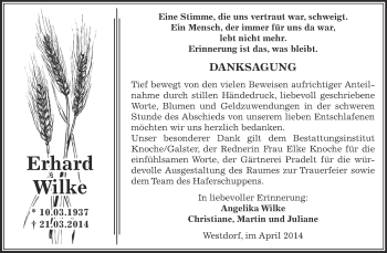 Traueranzeige von Erhard Wilke von Super Sonntag Aschersleben