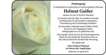 Traueranzeige von Helmut Gaißer von Super Sonntag Wittenberg