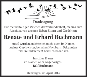 Traueranzeige von Renate und Erhard Buchmann von Super Sonntag Aschersleben