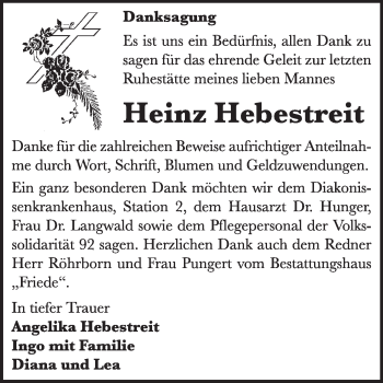 Traueranzeige von Heinz Hebestreit von Super Sonntag Dessau / Köthen