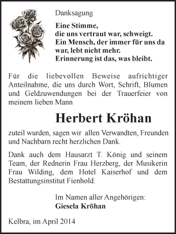 Traueranzeige von Herbert Kröhan von Super Sonntag SGH Mansf. Land