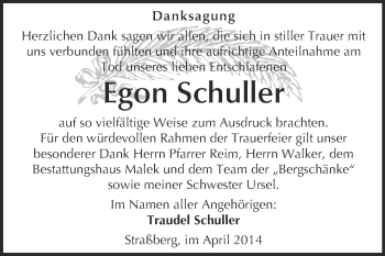 Traueranzeige von Egon Schuller von WVG - Wochenspiegel Quedlinburg