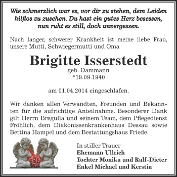 Traueranzeige von Brigitte Isserstedt von WVG - Wochenspiegel Dessau / Köthen