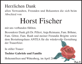 Traueranzeige von Horst Fischer von WVG - Wochenspiegel NMB / WSF / ZTZ