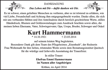 Traueranzeige von Kurt Hammermann von Super Sonntag Dessau / Köthen