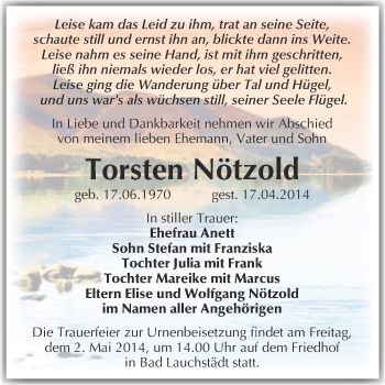 Traueranzeige von Torsten Nötzold von Super Sonntag Merseburg