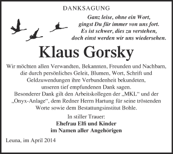 Traueranzeige von Klaus Gorsky von Super Sonntag Merseburg