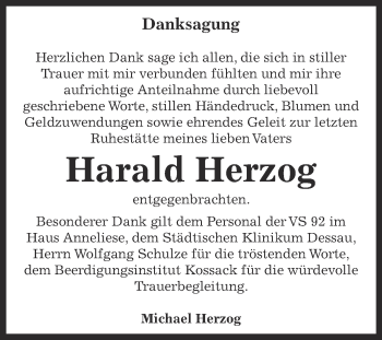 Traueranzeige von Harald Herzog von WVG - Wochenspiegel Dessau / Köthen