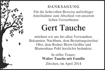 Traueranzeige von Gert Tauche von Super Sonntag Merseburg